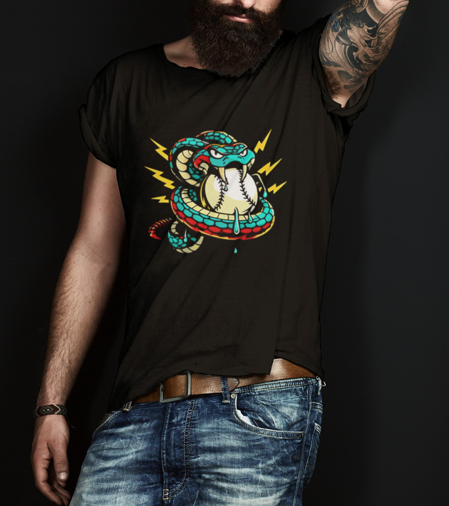 Snake Wrapped Around Baseball Surrounded By Lightning Strikes T-Shirt