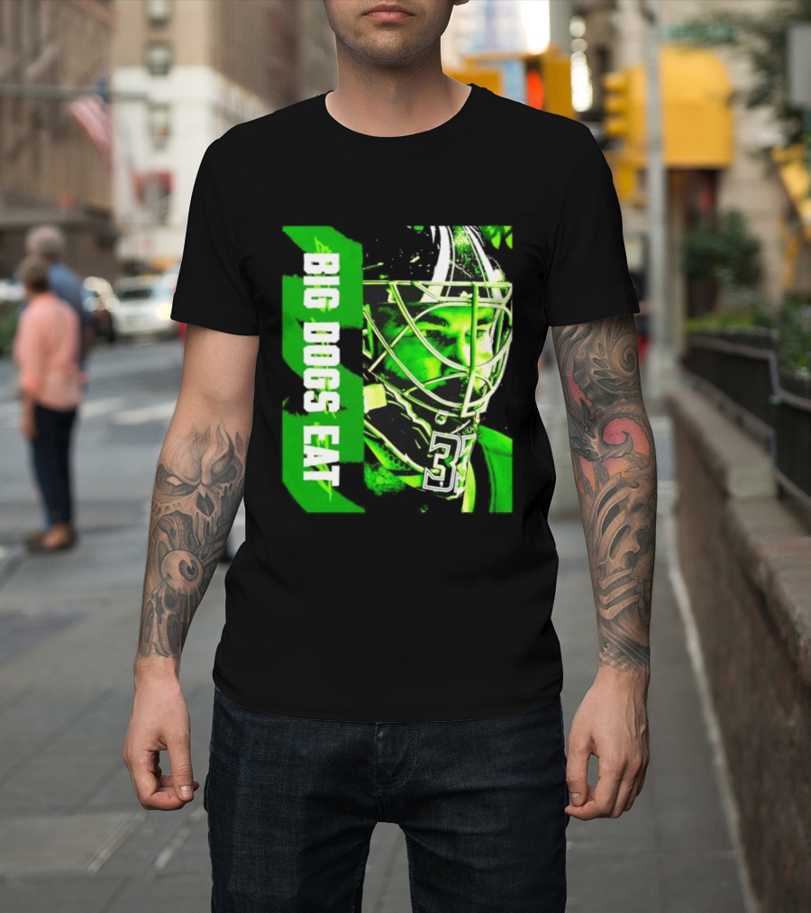 Big Dogs Eat Hockey Goalie 33 Green Masked Player T-Shirt