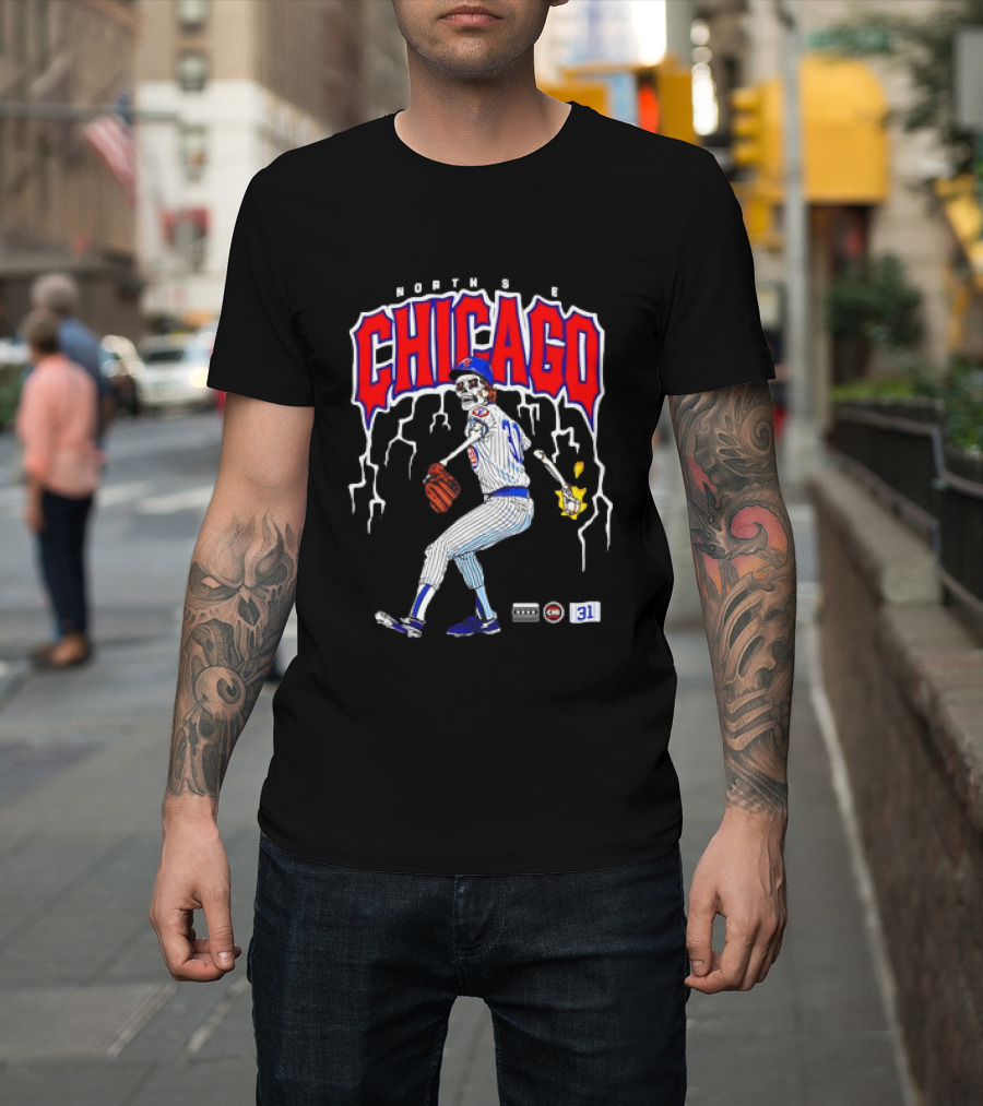 North Side Chicago Skeleton Pitcher CHI 31 Baseball T-Shirt