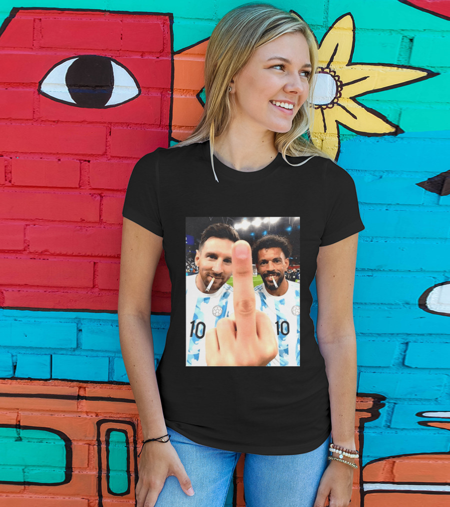 Messi Argentina Vozinha Cape Verde Middle Finger Gesture Football Smokers T-Shirt