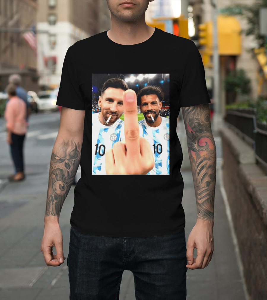 Messi Argentina Vozinha Cape Verde Middle Finger Gesture Football Smokers T-Shirt