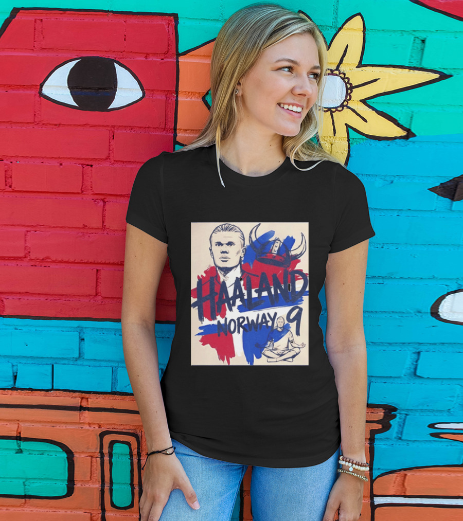 Norway Haaland Number 9 Viking Helmet Football T-Shirt
