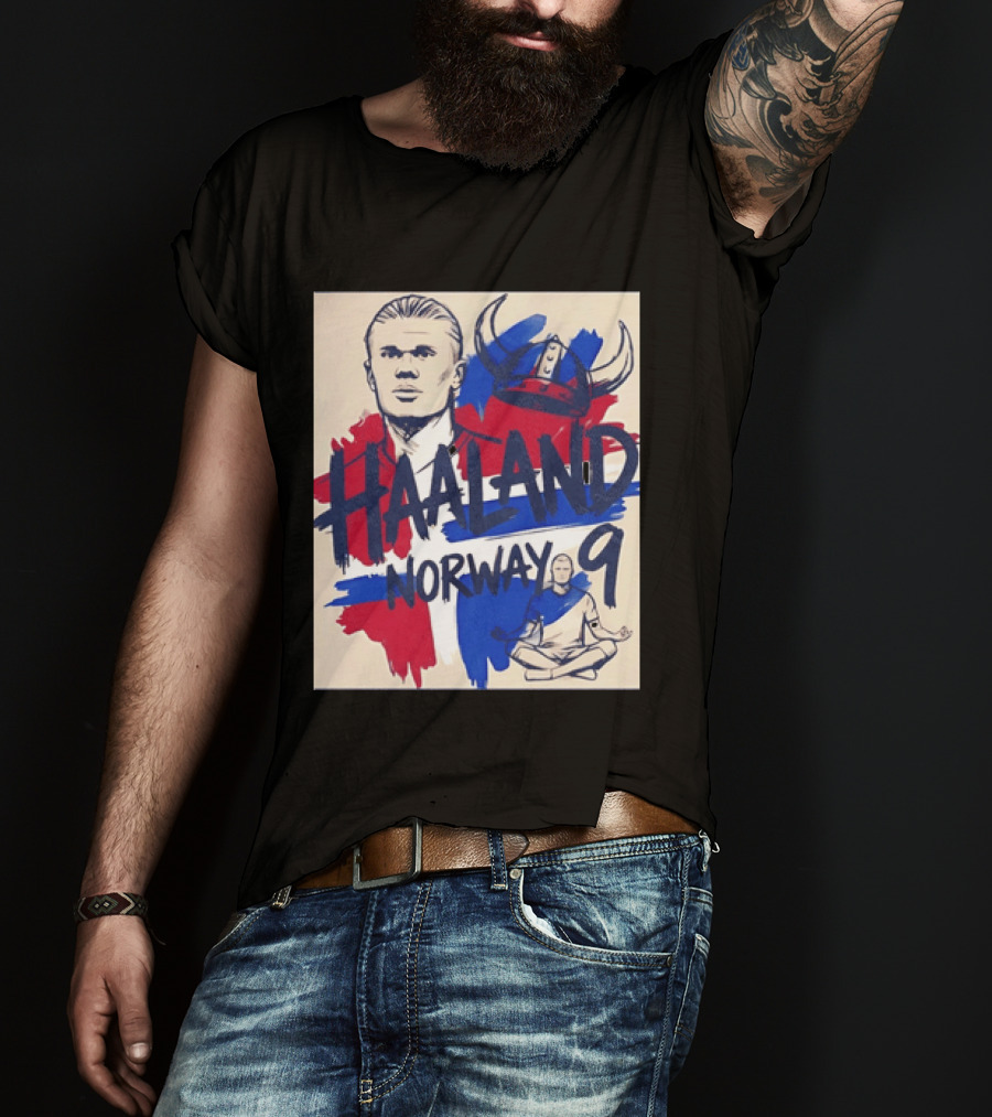 Norway Haaland Number 9 Viking Helmet Football T-Shirt