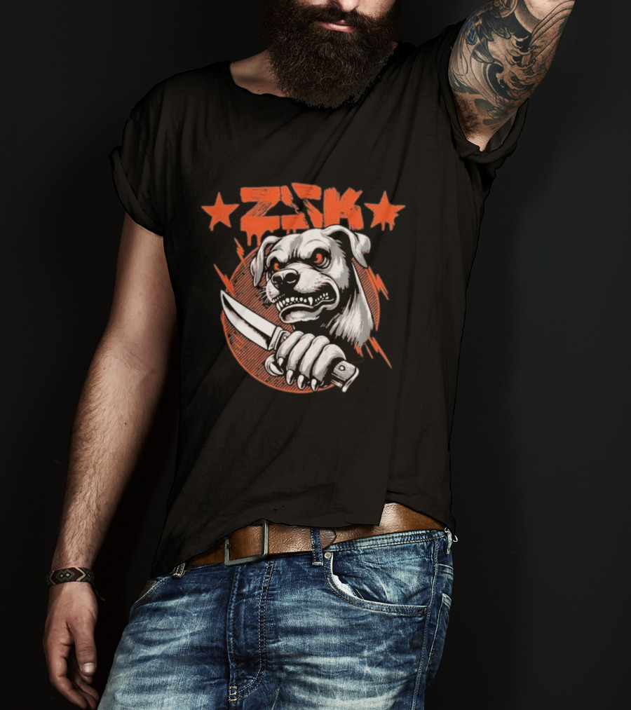 ZSK Dogfight Fierce Bulldog Holding Knife T-Shirt