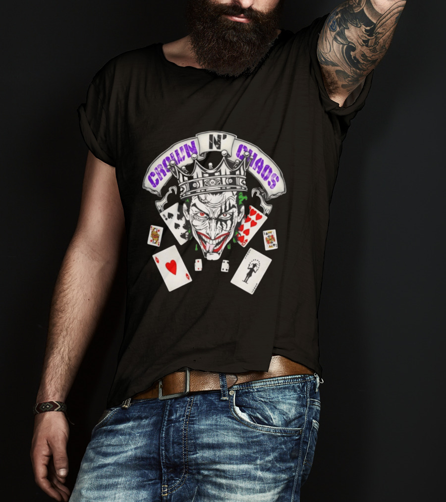 Crown N' Chaos Joker Face With Playing Cards T-Shirt