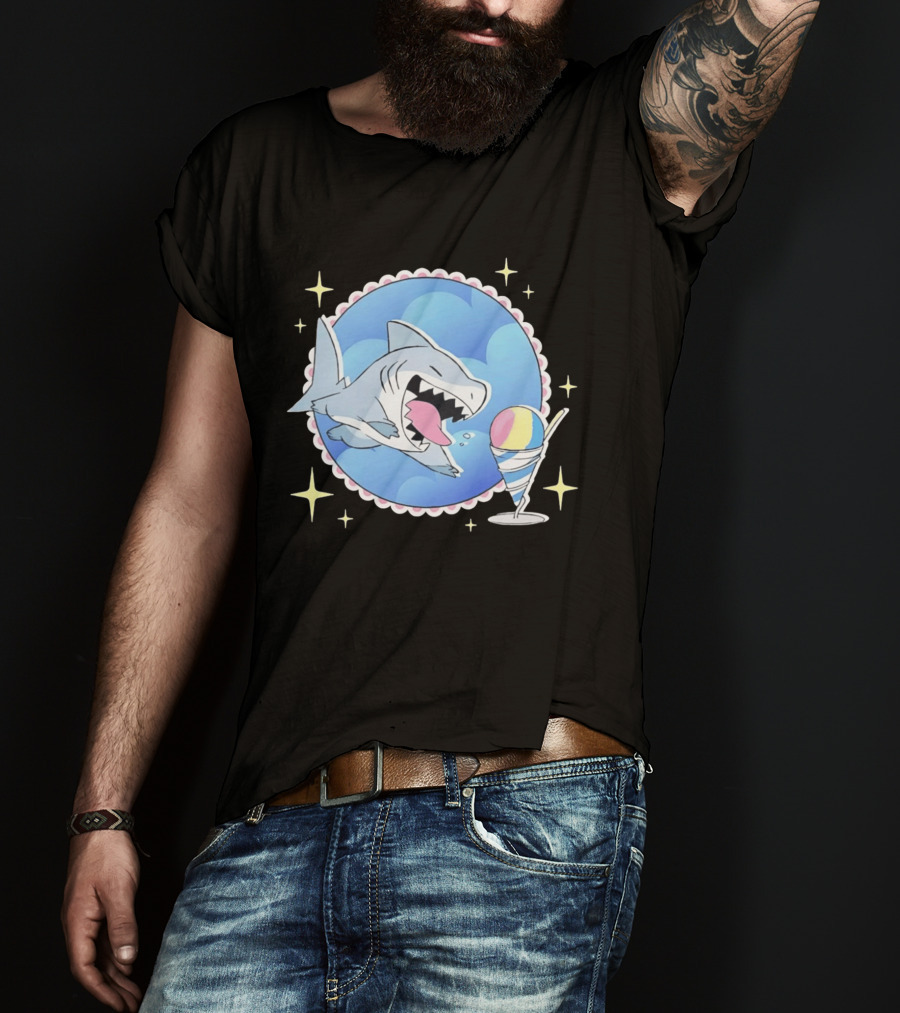 Shark Chasing Colorful Shaved Ice In Sky Circle With Stars T-Shirt
