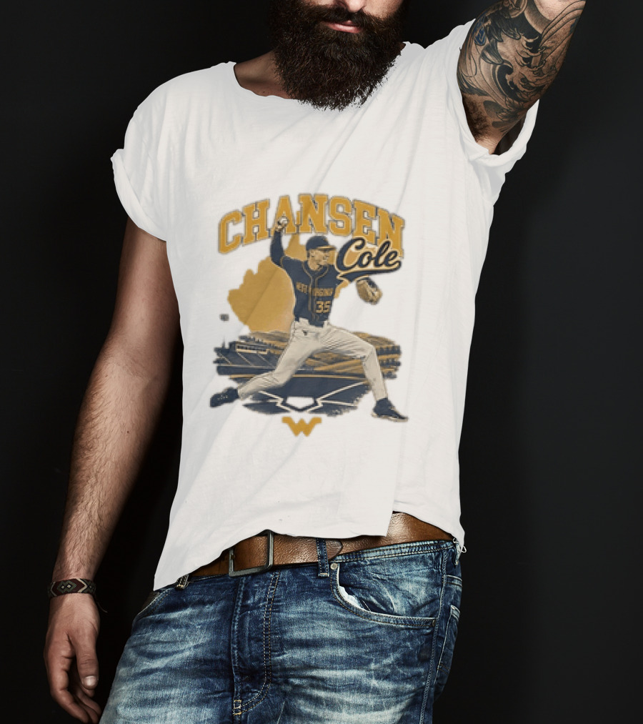 Chansen Cole West Virginia Mountaineers Baseball Player 35 Pitching Action T-Shirt