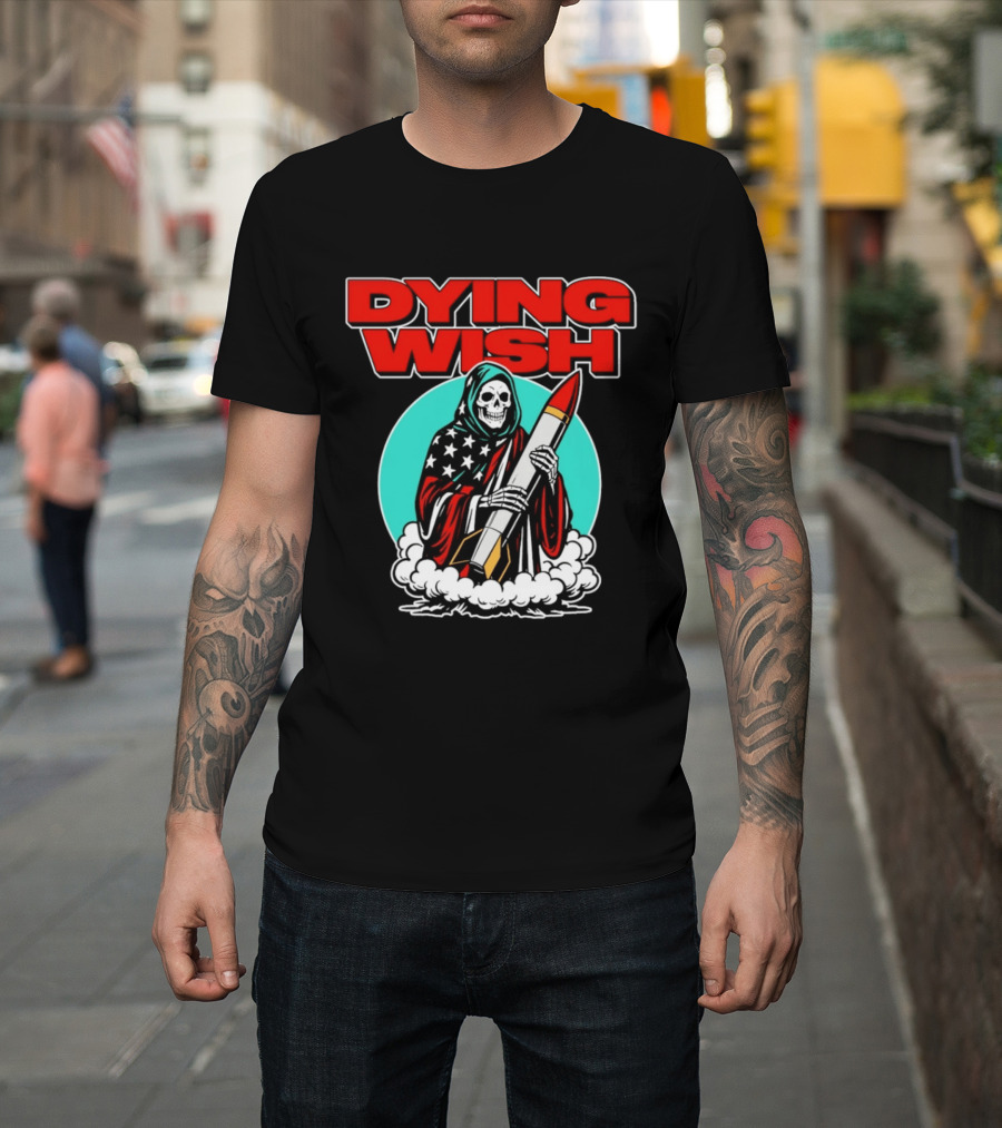 Dying Wish Grim Reaper Holding Nuclear Missile American Flag Cloak T-Shirt