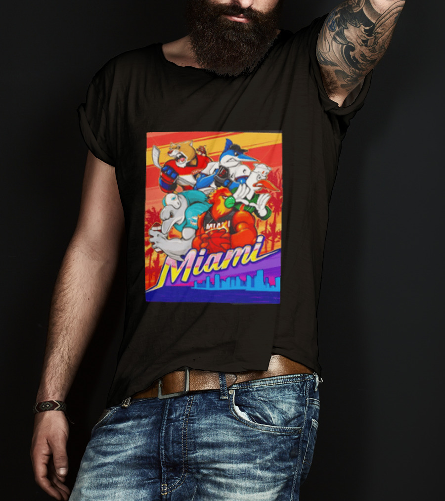 Miami Sports City Team Mascots Collage T-Shirt