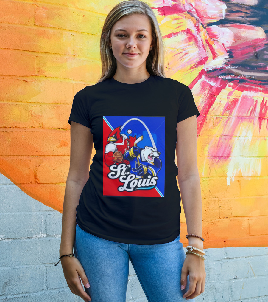 St Louis Cardinals Baseball Blues Hockey Arch Iconic Sports Team Collage T-Shirt