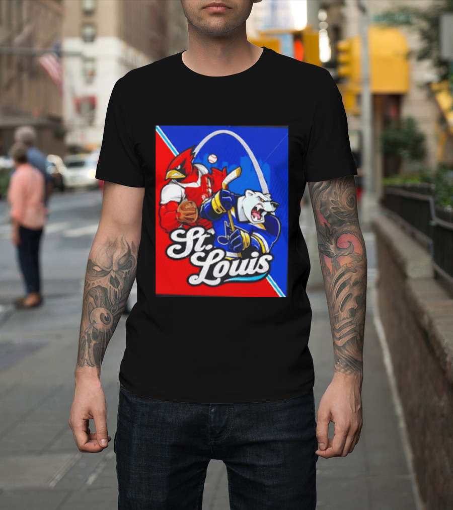 St Louis Cardinals Baseball Blues Hockey Arch Iconic Sports Team Collage T-Shirt