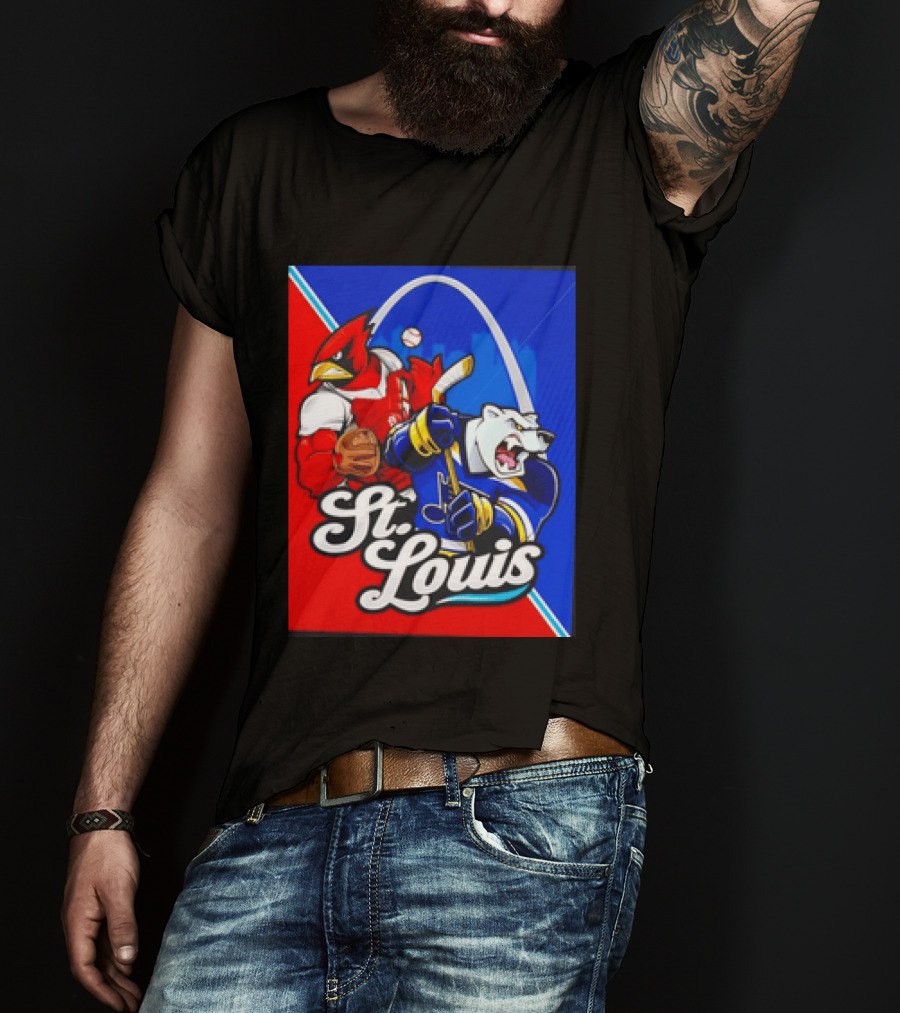 St Louis Cardinals Baseball Blues Hockey Arch Iconic Sports Team Collage T-Shirt