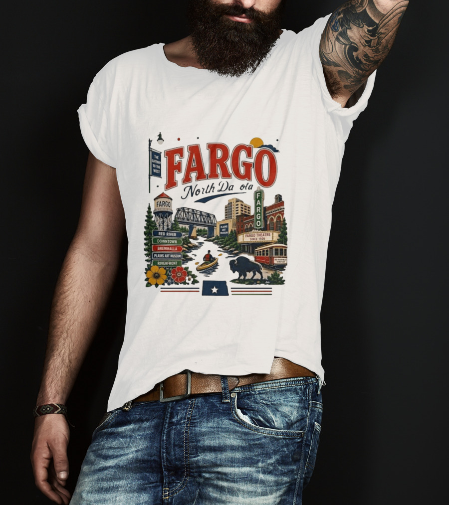 Fargo North Dakota Red River Downtown Brewhalla Plains Art Museum Riverfront Theatre T-Shirt