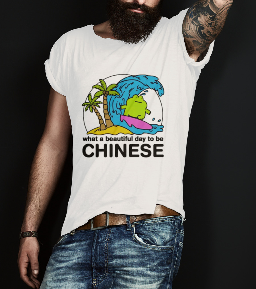 What A Beautiful Day To Be Chinese Surfing Frog With Palm Trees And Waves T-Shirt