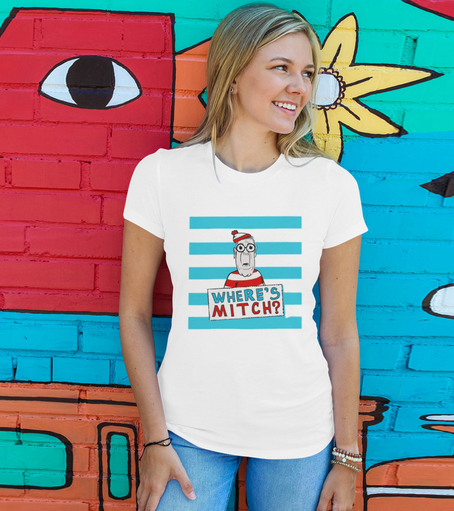 WHERE'S MITCH Striped Sweater Glasses Red Hat Humor T-Shirt