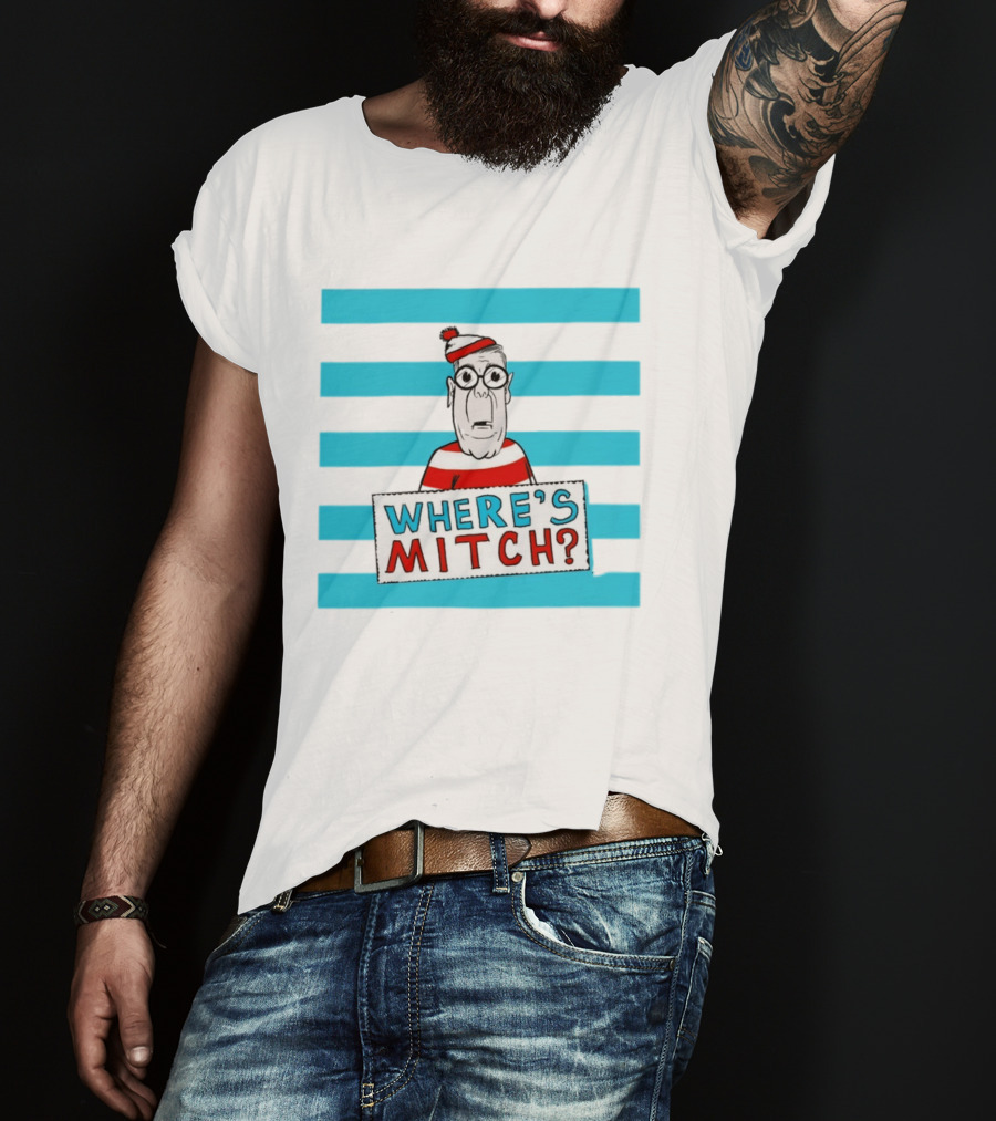 WHERE'S MITCH Striped Sweater Glasses Red Hat Humor T-Shirt