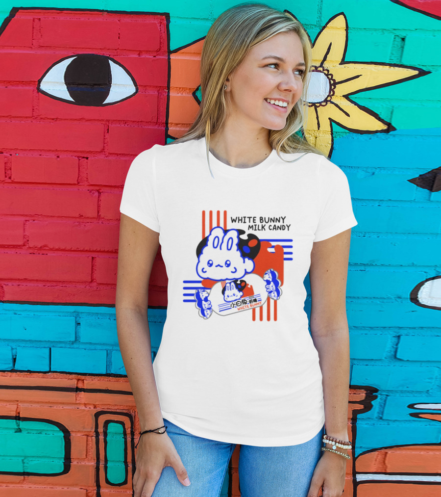 White Bunny Milk Candy Kawaii Asian Snacks Cute Blue Japanese T-Shirt