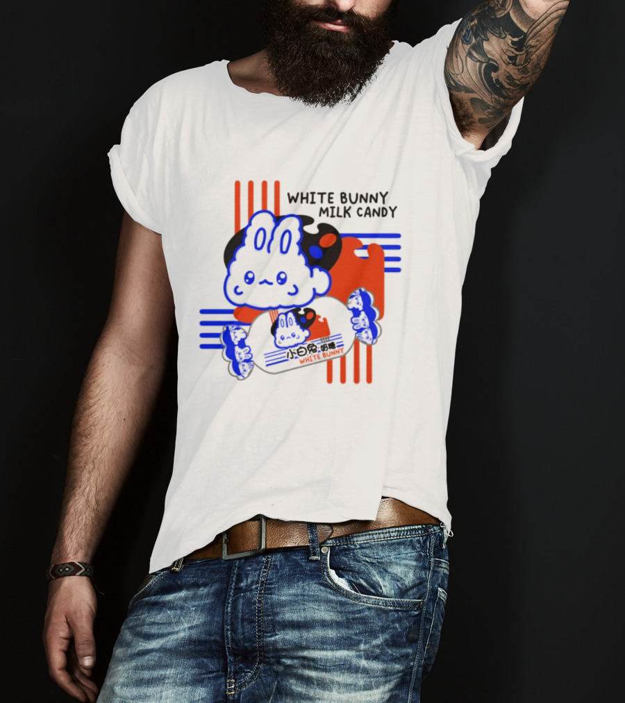 White Bunny Milk Candy Kawaii Asian Snacks Cute Blue Japanese T-Shirt