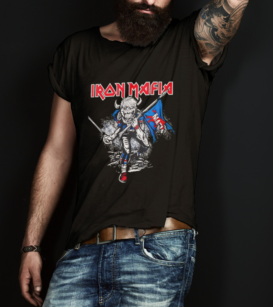 Iron Mafia Buffalo Bull Charging With Flag Buffalo Bills T-Shirt