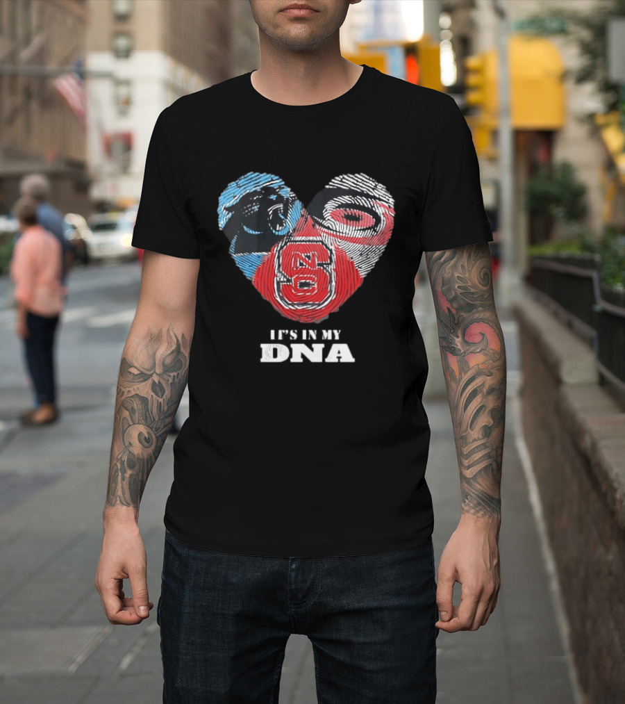 Carolina Panthers NC State Wolfpack It's In My DNA Fingerprint Heart T-Shirt