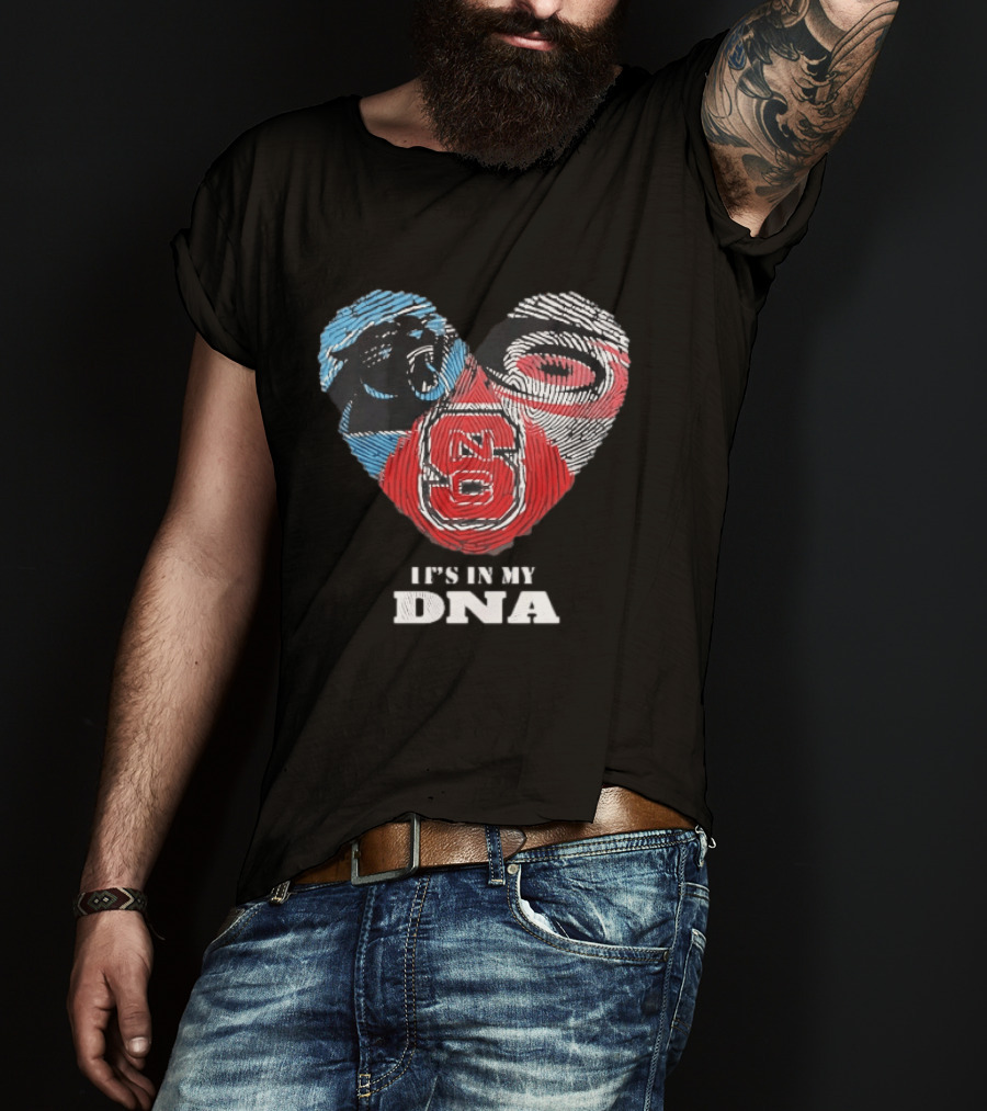 Carolina Panthers NC State Wolfpack It's In My DNA Fingerprint Heart T-Shirt