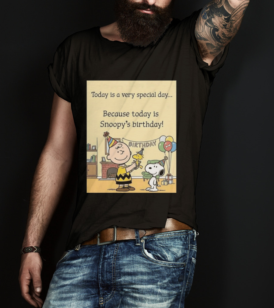 Celebrate Snoopy's Birthday With Charlie Brown And Woodstock In Party Hats And Balloons T-Shirt