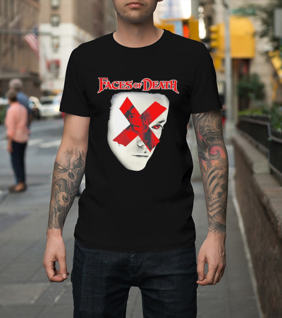 Faces Of Death Horror Movie Red X Iconic Scream Mask T-Shirt