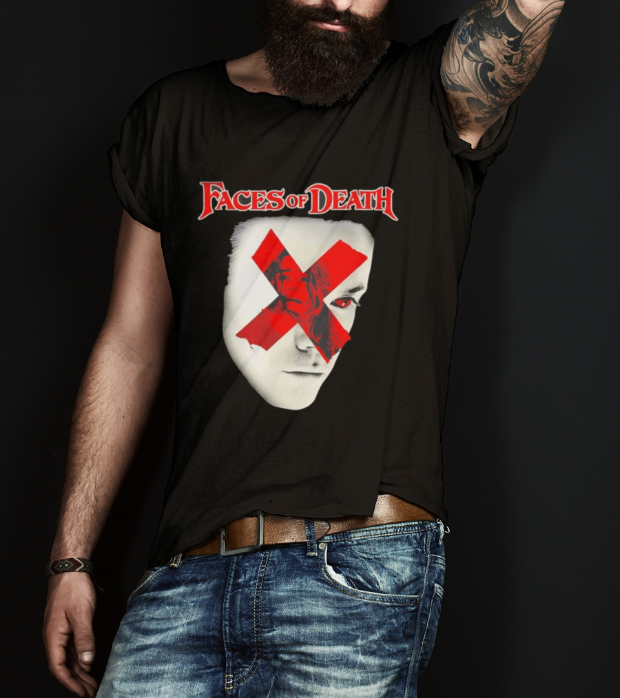 Faces Of Death Horror Movie Red X Iconic Scream Mask T-Shirt