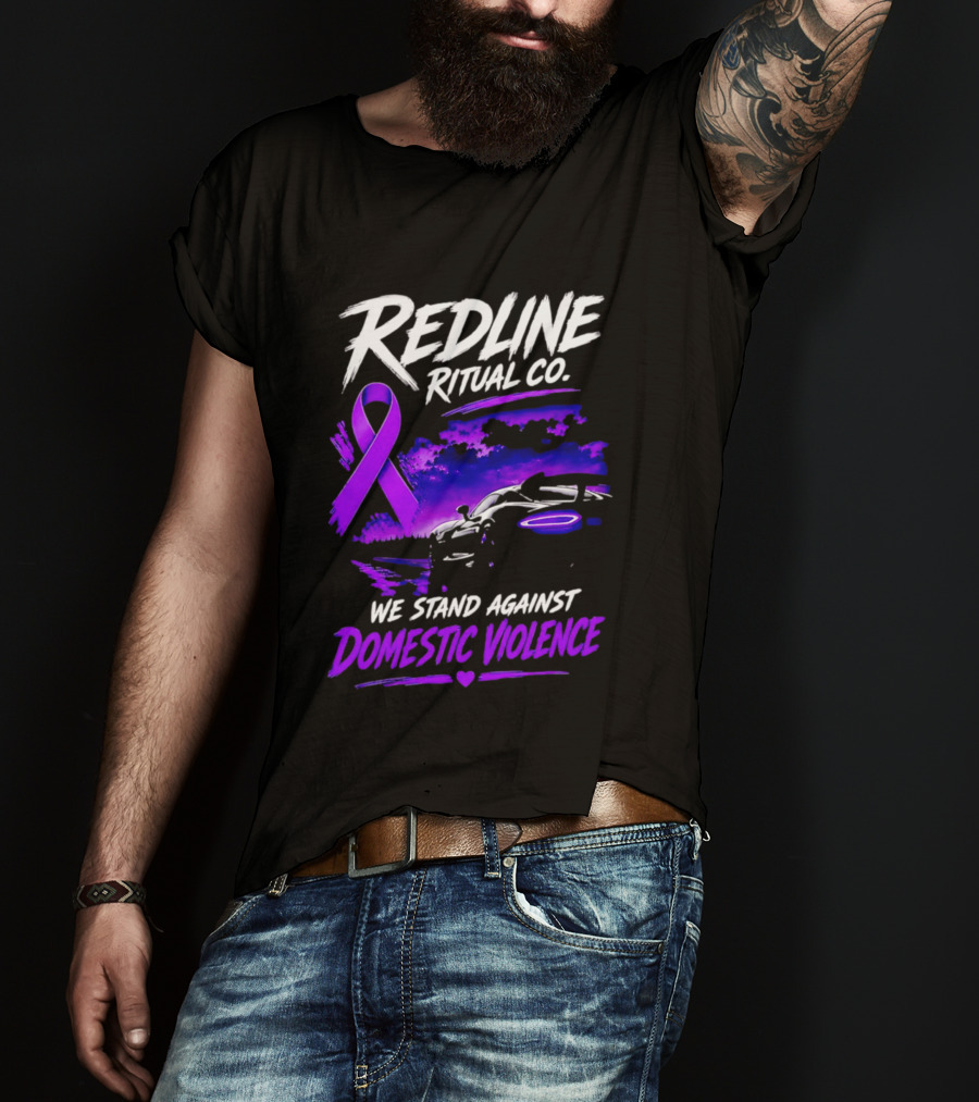 Redline Ritual Co Purple Ribbon We Stand Against Domestic Violence T-Shirt