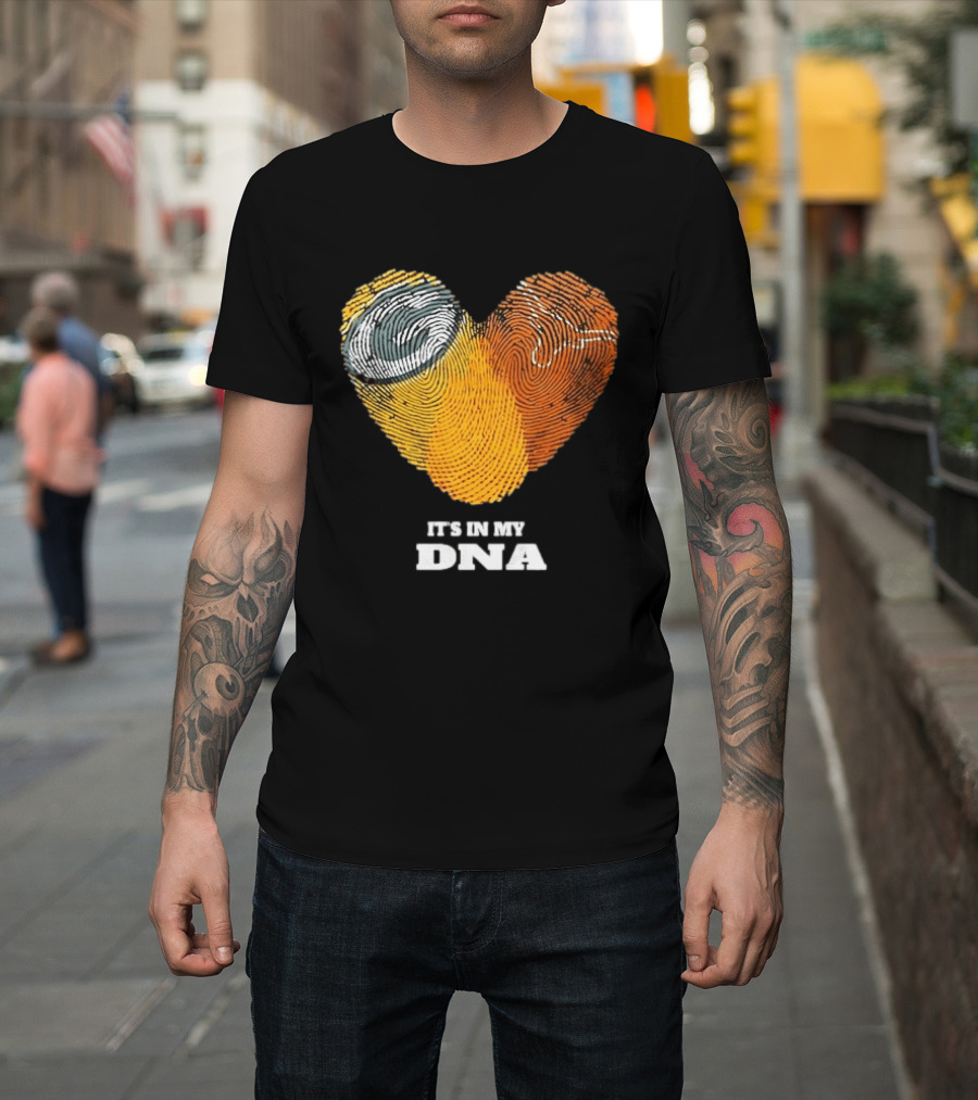 Green Bay Packers Texas Longhorns Heart Shape Fingerprints It's In My DNA T-Shirt