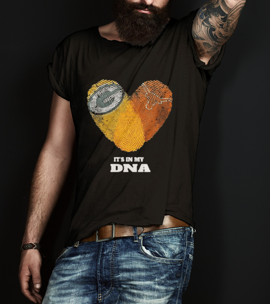 Green Bay Packers Texas Longhorns Heart Shape Fingerprints It's In My DNA T-Shirt