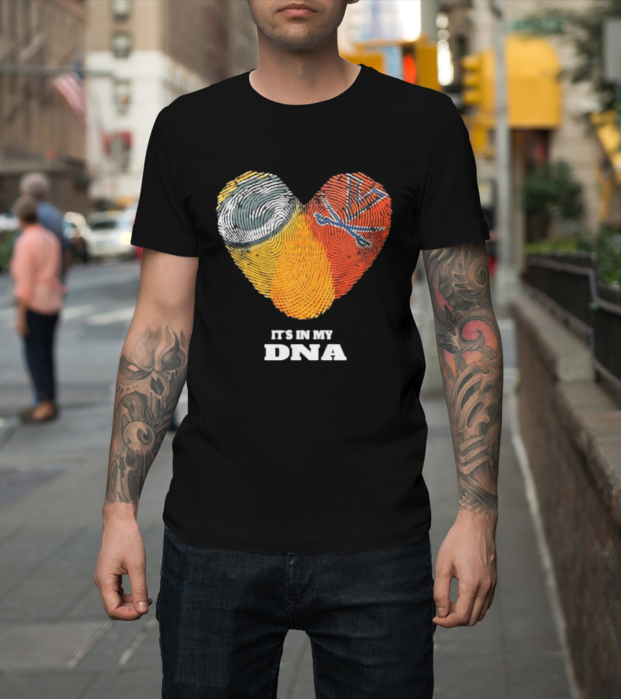 Green Bay Packers Virginia Cavaliers It's In My DNA Heart Fingerprints Love Fans T-Shirt