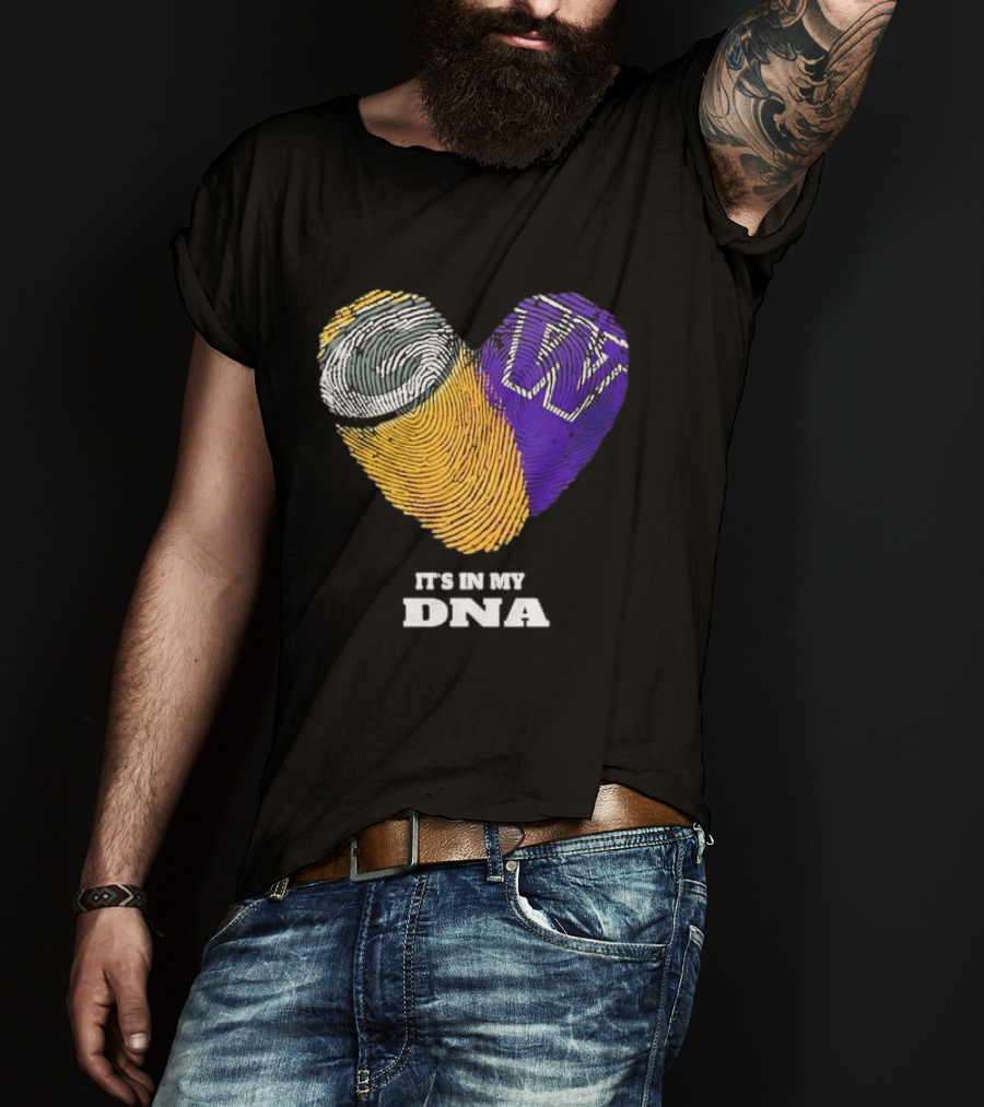 Green Bay Packers Washington Huskies Fingerprint Heart It's In My DNA T-Shirt