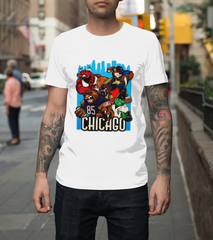 Chicago Bulls Bears Blackhawks Cubs White Sox Sports Team Characters T-Shirt