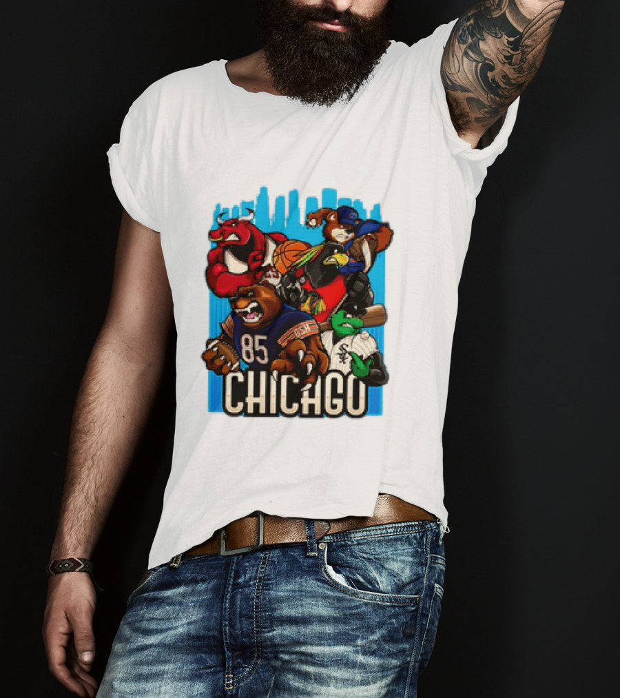 Chicago Bulls Bears Blackhawks Cubs White Sox Sports Team Characters T-Shirt