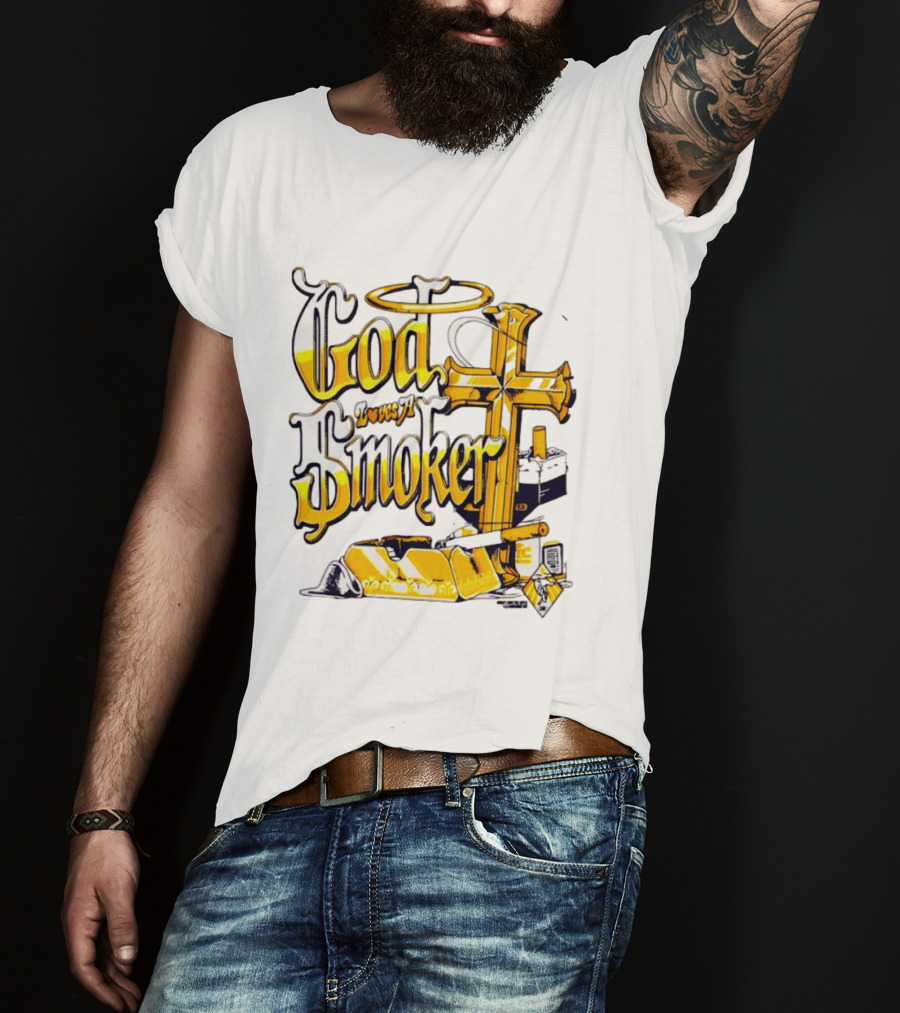 God Loves A Smoker Religious Faith Christian Cross Cigarette Ashtray T-Shirt