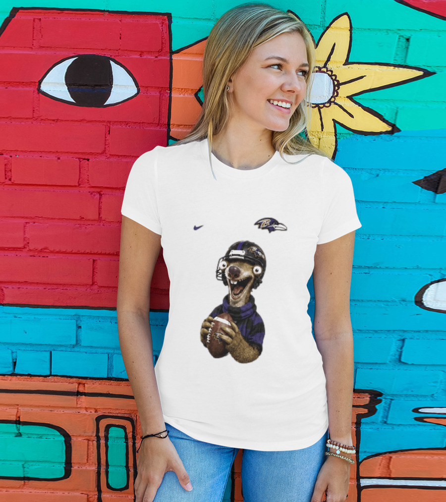 Sid The Sloth Baltimore Ravens Football Helmet And Ball Ravens Fan Gear T-Shirt