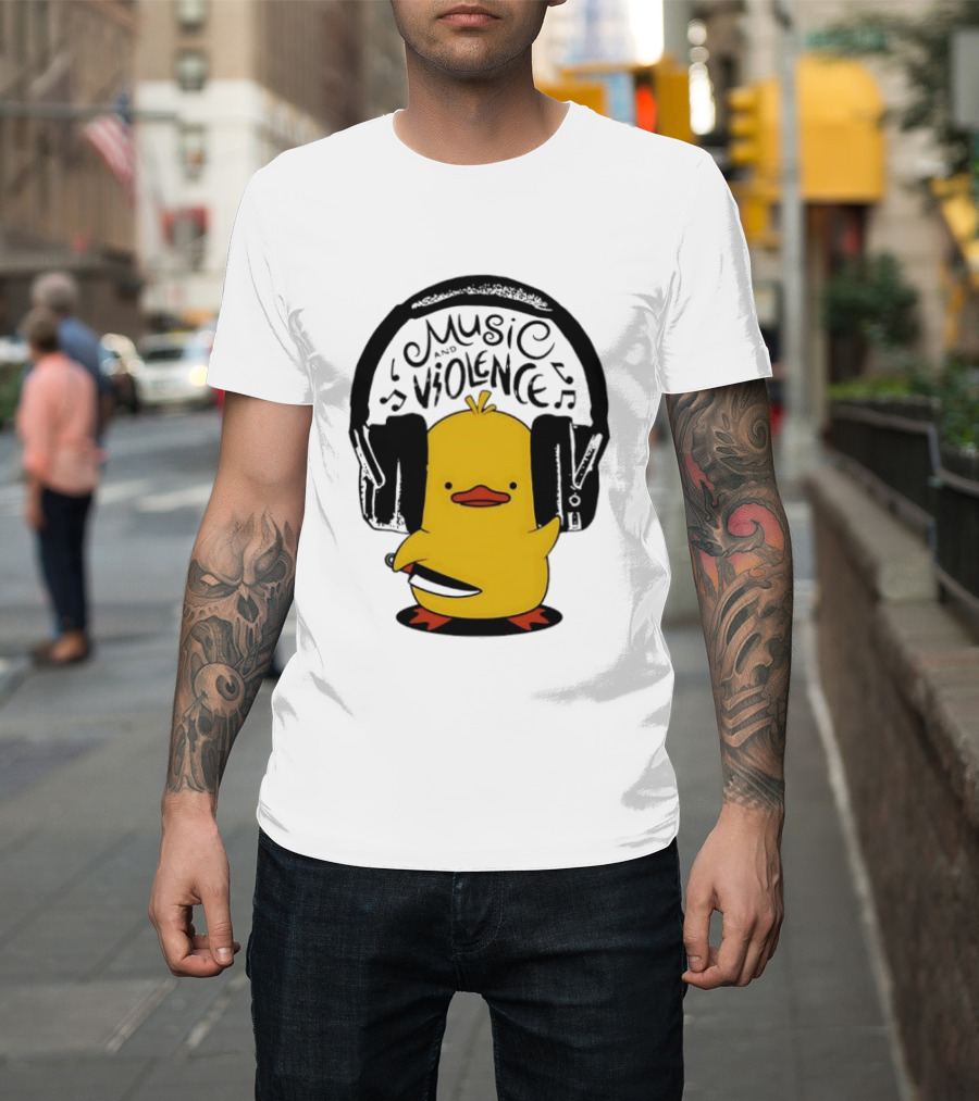 Murder Duck Music And Violence Headphones Knife Animal Bird T-Shirt