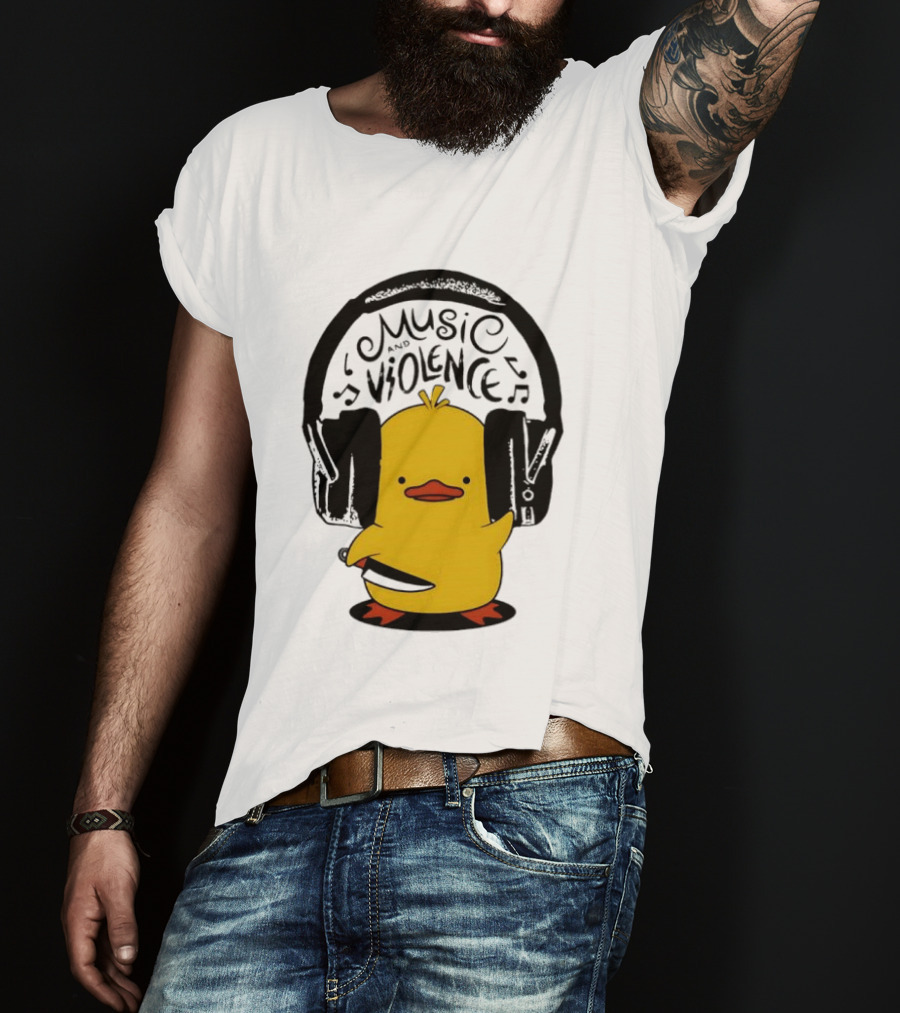 Murder Duck Music And Violence Headphones Knife Animal Bird T-Shirt