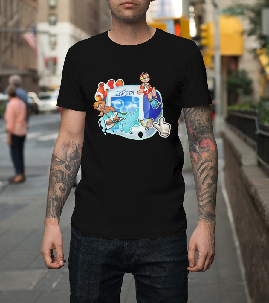MySims Beach Adventure Clownfish Dolphin و Surfing Fun T-Shirt
