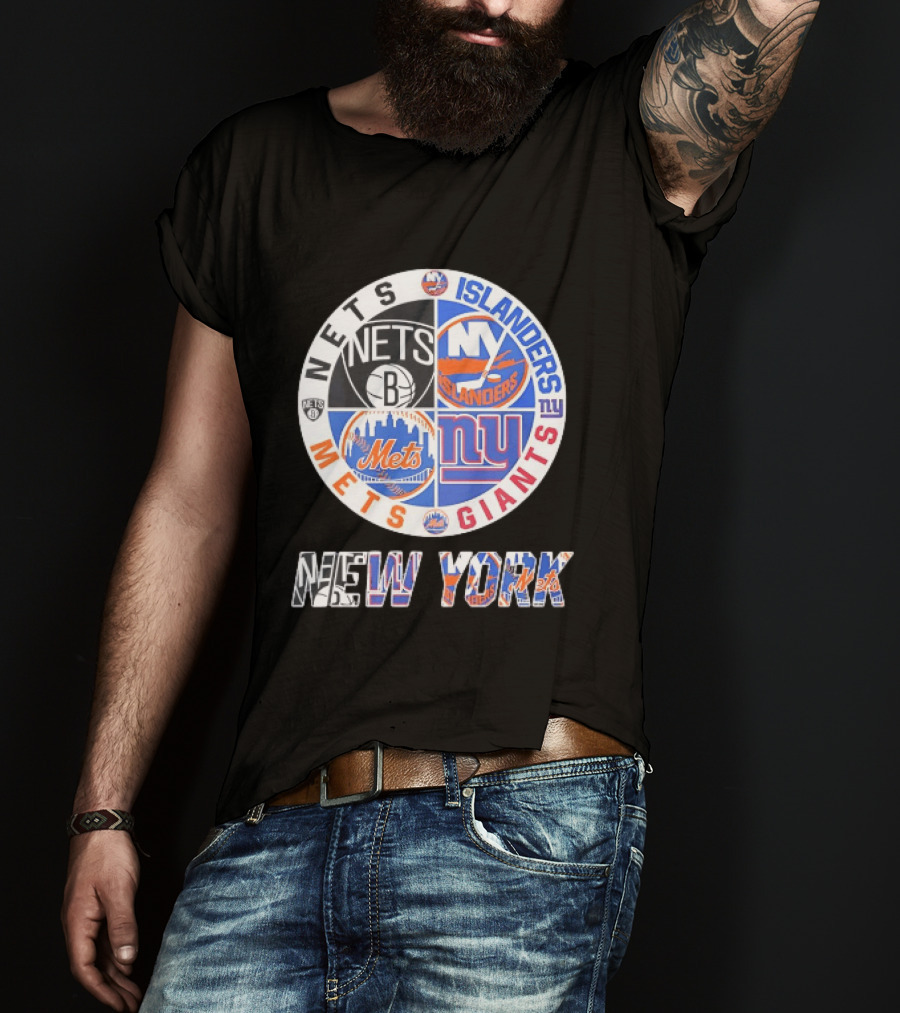 New York Mets Giants Islanders Nets Teams Logo Circle T-Shirt