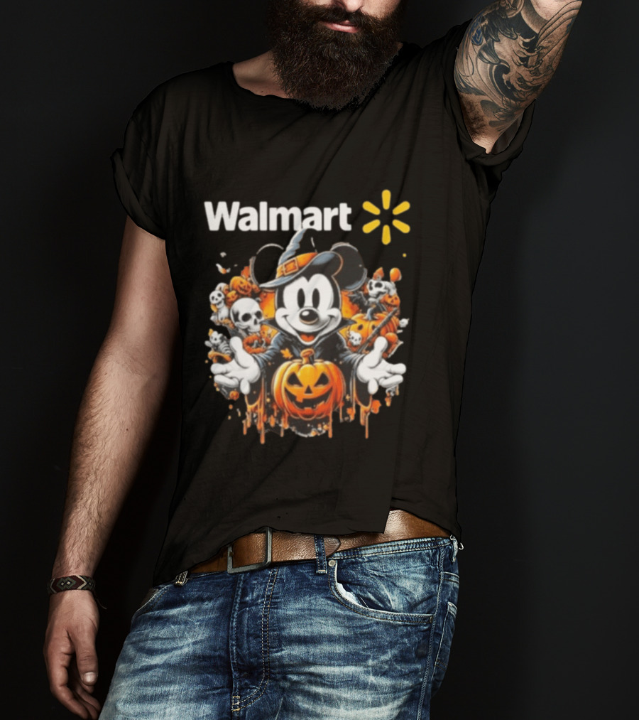 Walmart Mickey Mouse Halloween Witch Pumpkin Skulls T-Shirt