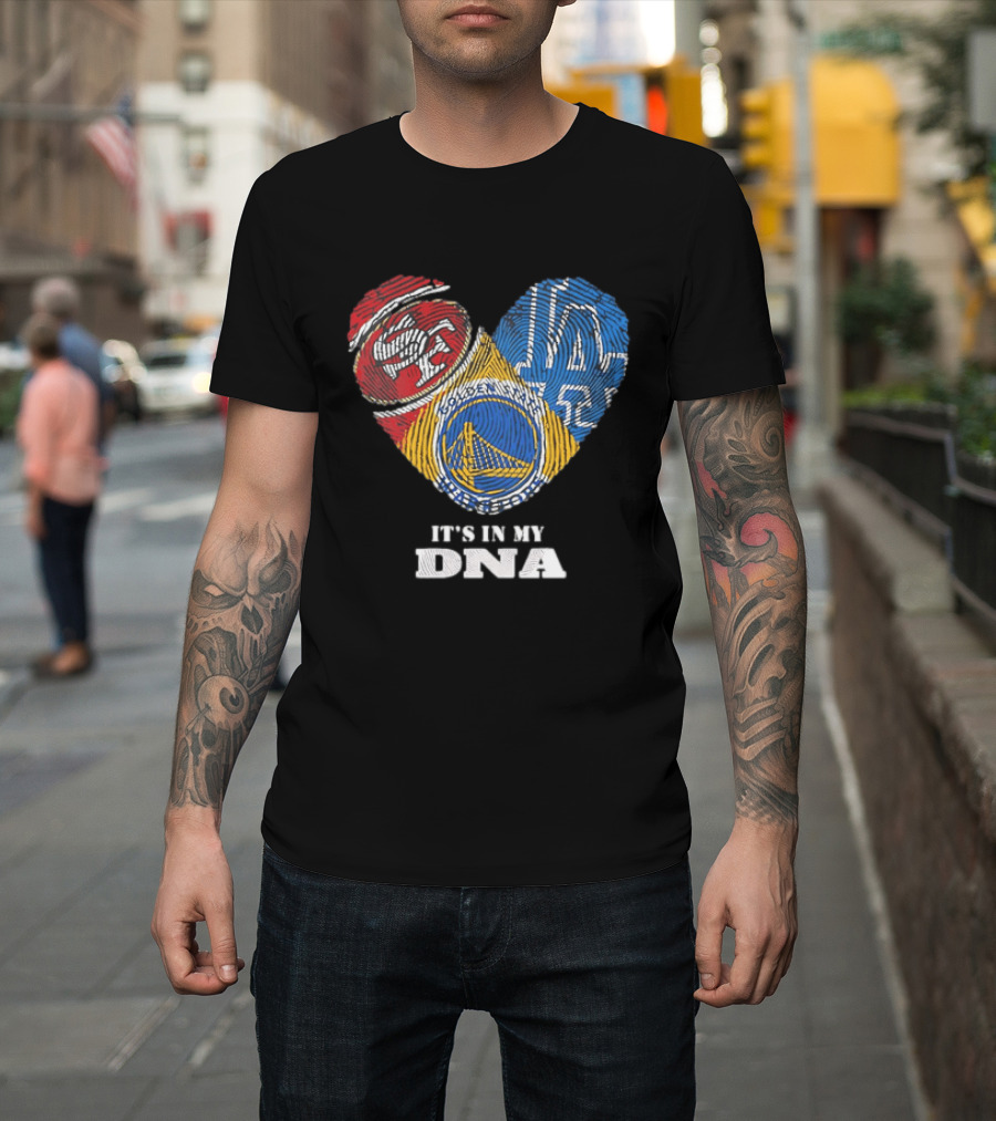 San Francisco 49ers Los Angeles Dodgers Golden State Warriors Heart Fingerprint It's In My DNA T-Shirt