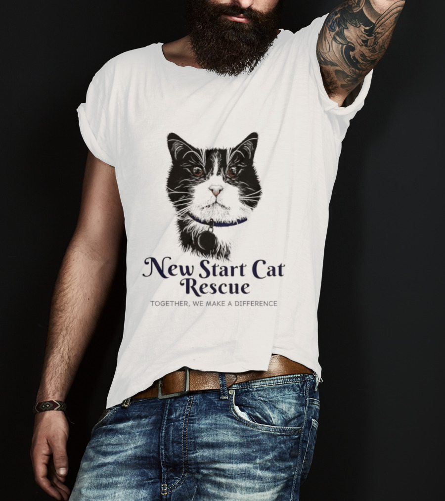 New Start Cat Rescue Together We Make A Difference Black And White Cat T-Shirt