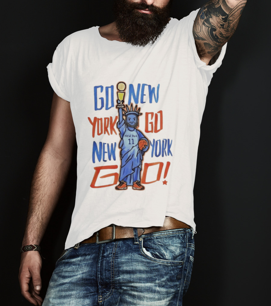 New York Knicks Go New York Go Statue Of Liberty Jalen Brunson Basketball Trophy T-Shirt