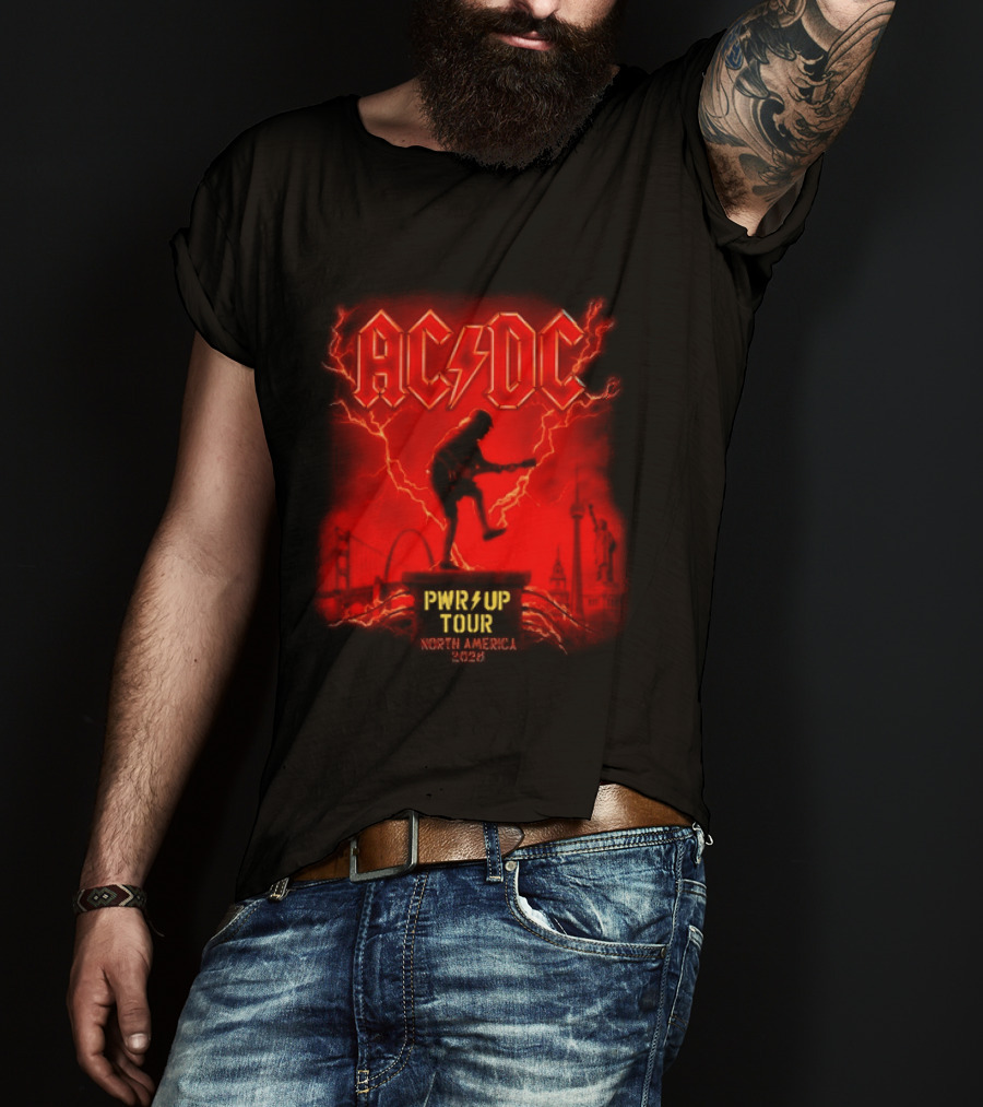 ACDC PWR Up Tour 2026 North America Red Lightning Cities Dates Angus T-Shirt