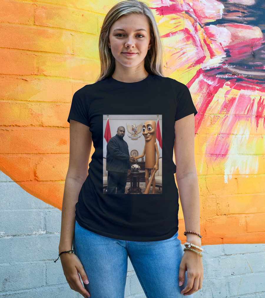 Kanye West And Indonesian Sahur Shaking Hand With Tung Tung Baton In Presidential Setting T-Shirt