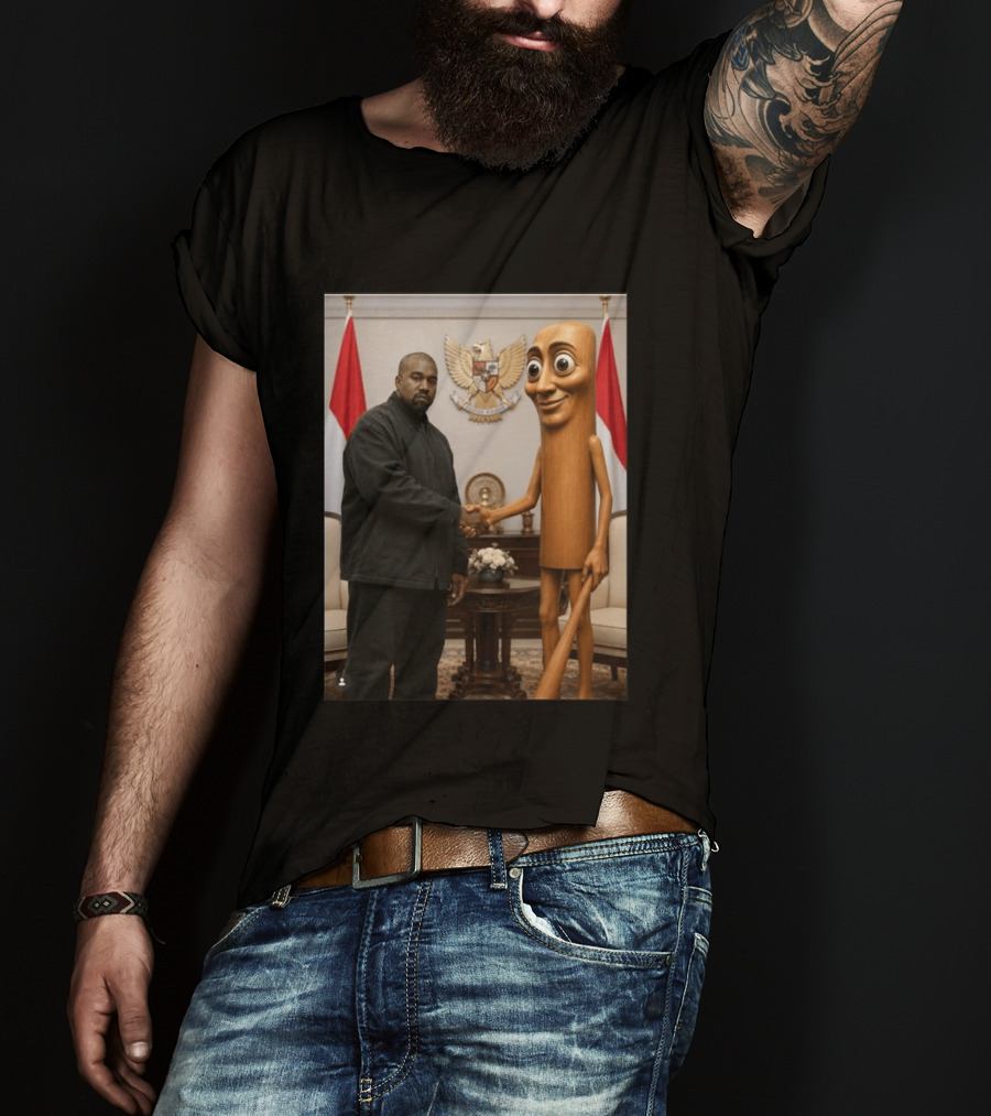 Kanye West And Indonesian Sahur Shaking Hand With Tung Tung Baton In Presidential Setting T-Shirt