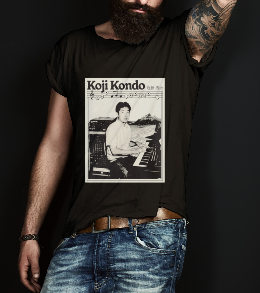 Koji Kondo Iconic Music Composer With Musical Notes And Piano Mastery T-Shirt