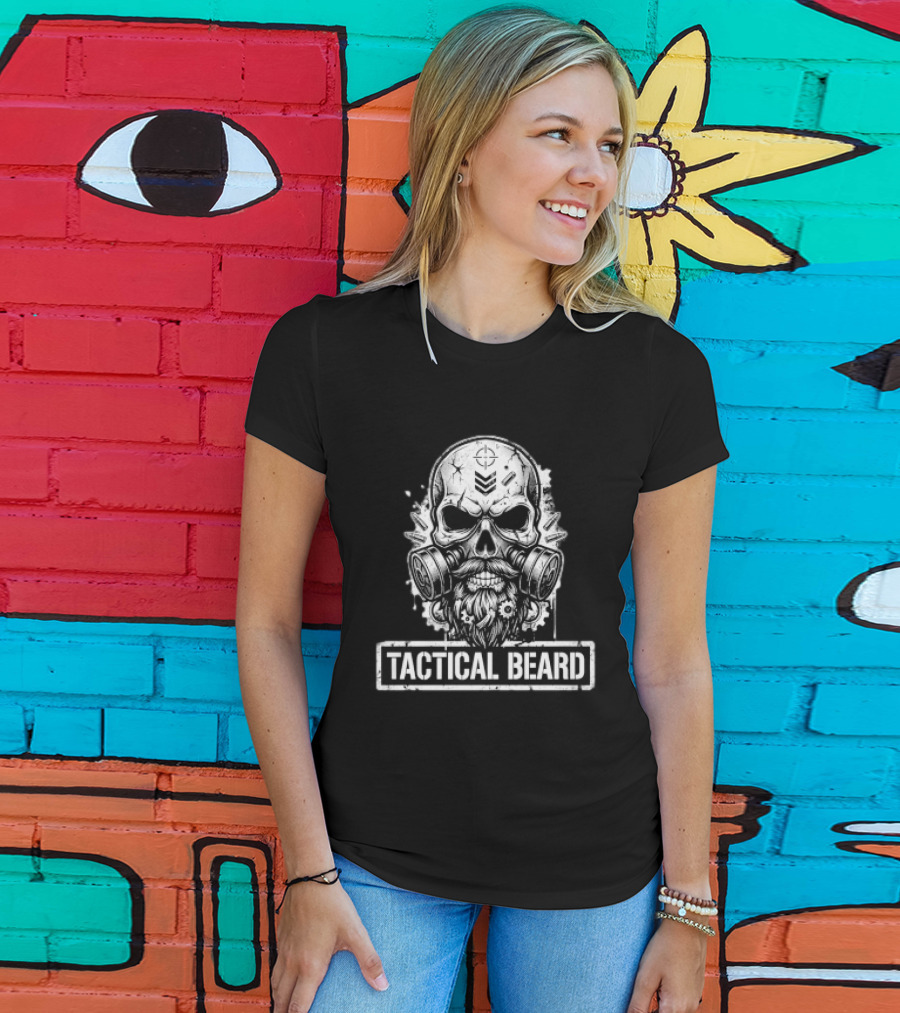Tactical Beard Gas Mask Skull Military Veteran Protest Owner T-Shirt